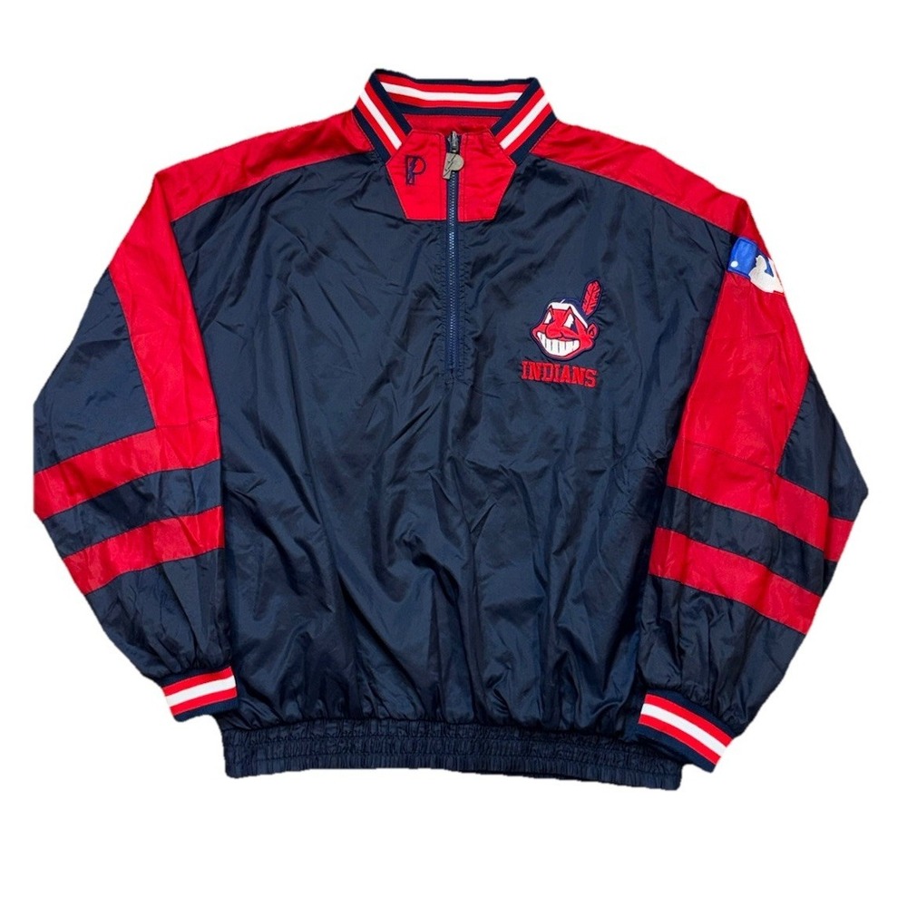 Cleveland‎ Indians Reversible Pro Player Windbreaker 90s Qtr Zip Nylon XL